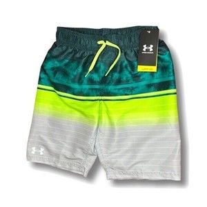 New Under Armour Boys' Big Volley Green Batik Gradient Swim Trunks Sz YMD